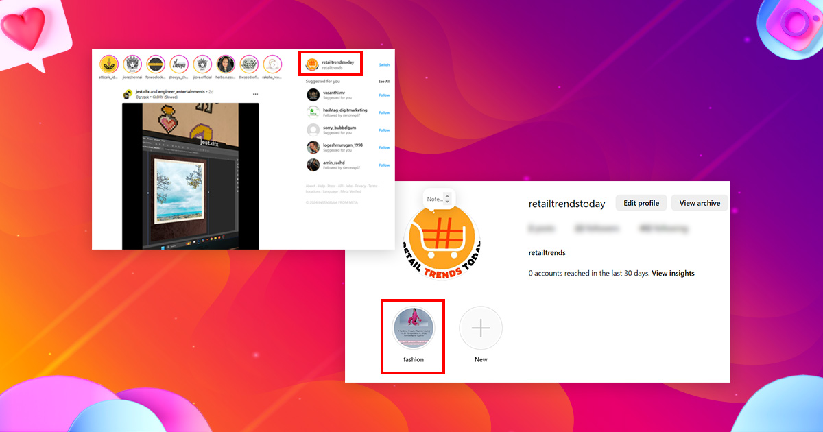 Instagram highlights on desktop