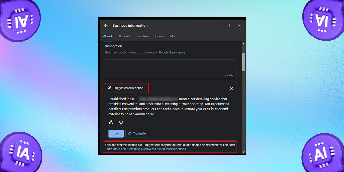 ai generated business descriptions