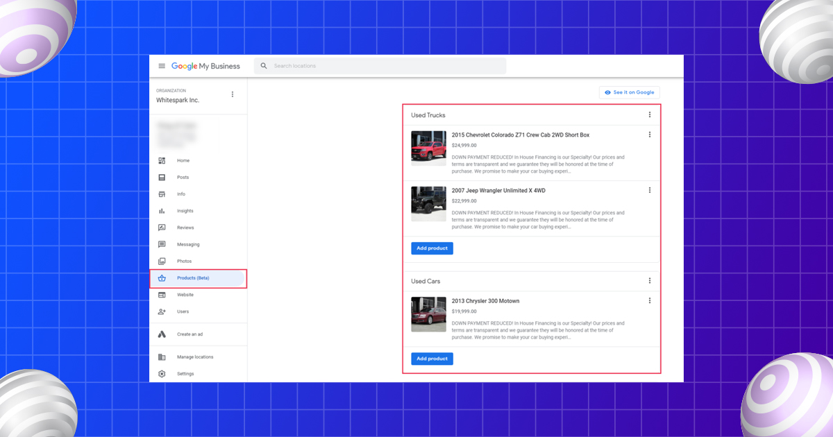 add products services with keywords