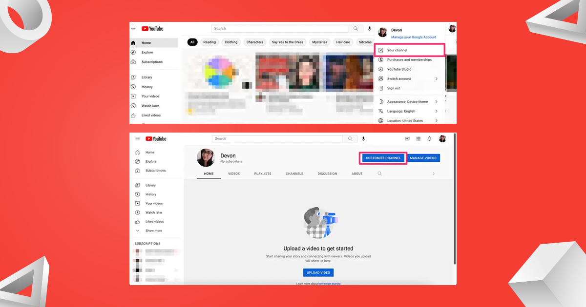 how to upload youtube banner one