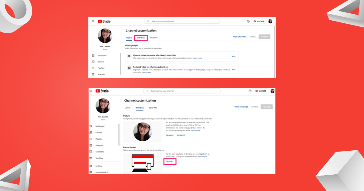 how to upload youtube banner two