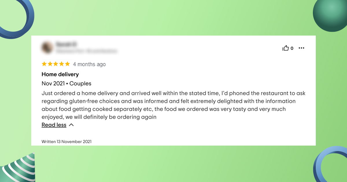 takeaway and delivery review examples